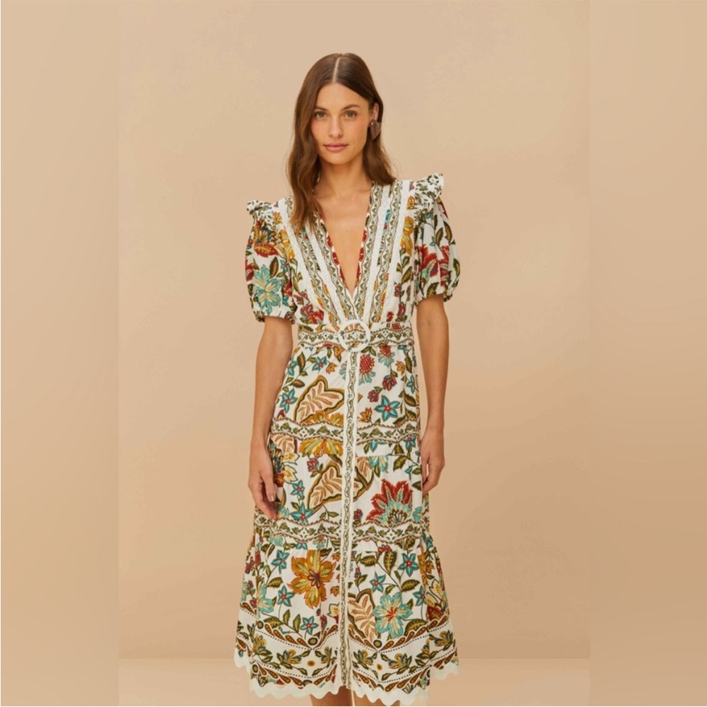 FARM Rio Off White Botanicals Belted Midi Dress - Picture 7 of 12